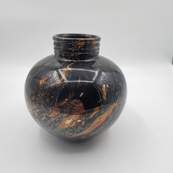 VINTAGE Haeger Pottery 1993 Golden Glaze Apply Black Decorative Vase  - Picture 3 of 11